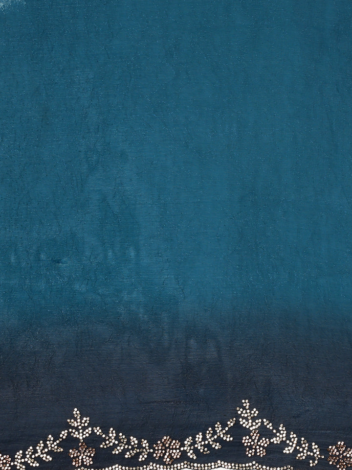 Royal blue jimmy tissue saree with Swarovski embroidery