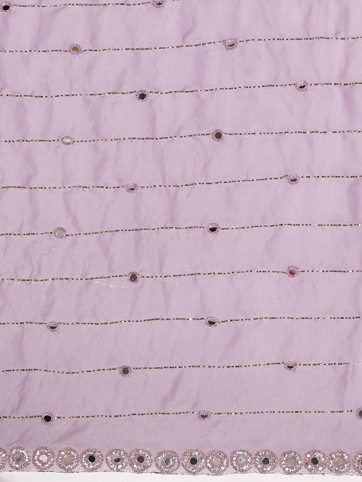 Lilac Jimmy tissue saree with mirror work hand embroidery