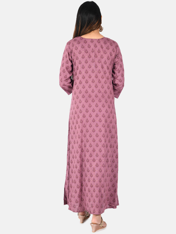 Neerus Purple printed Anarkali kurta - detail view 1