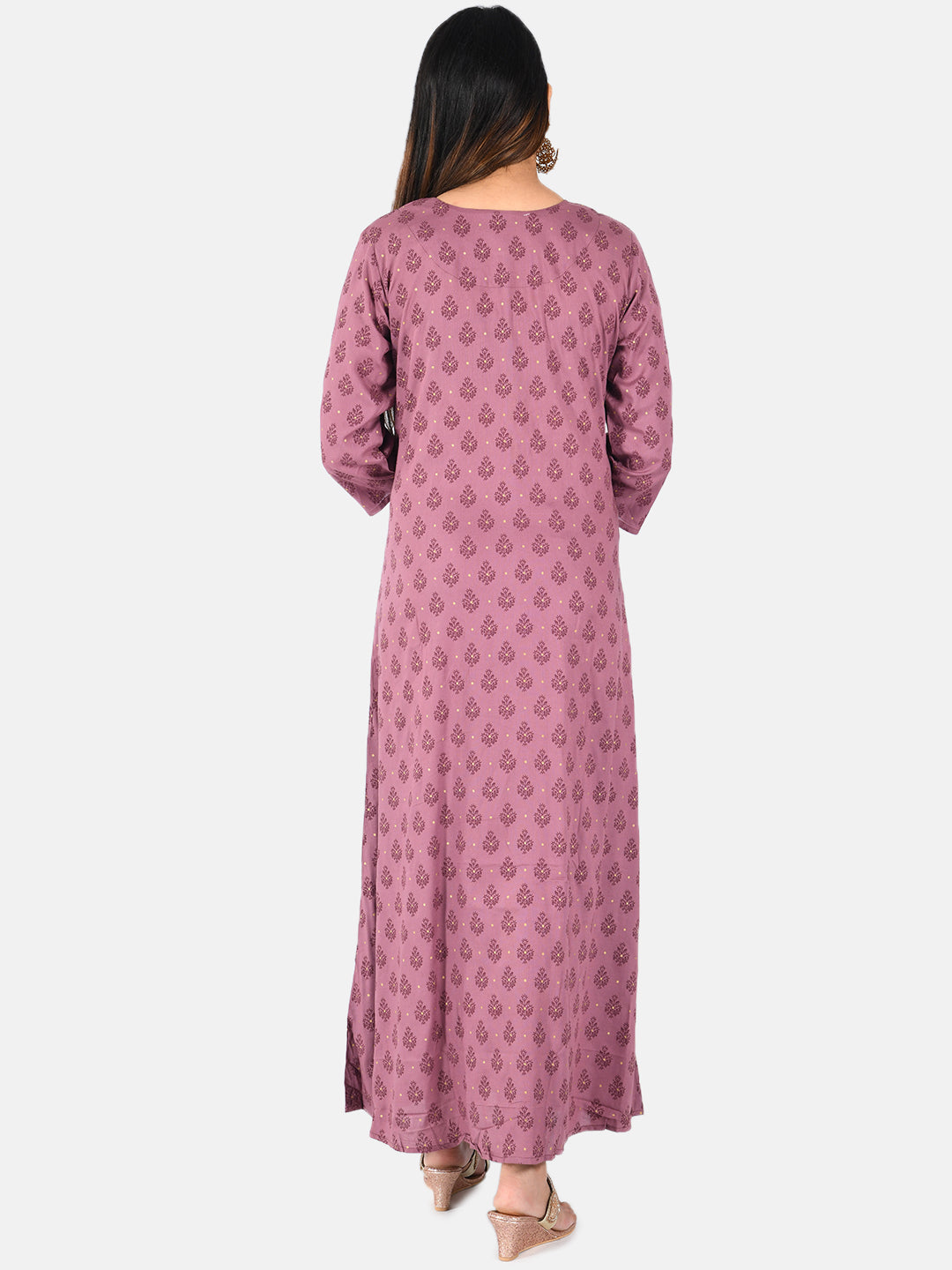 Neerus Women Mauve Printed Anarkali Kurta