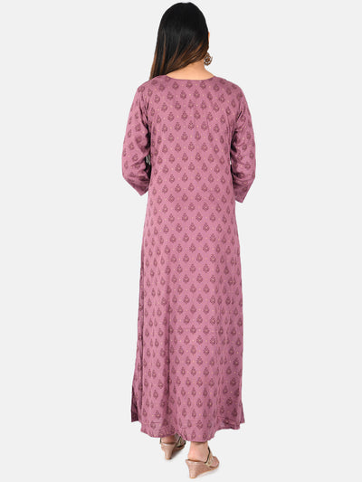 Neerus Women Mauve Printed Anarkali Kurta