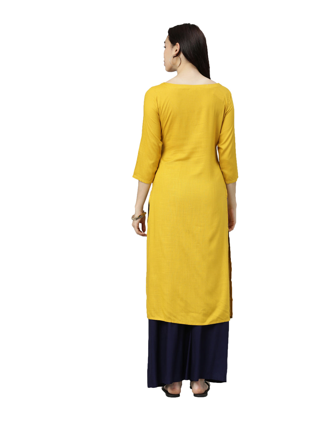 Neerus Yellow thread embroidered floral kurta - detail view 2