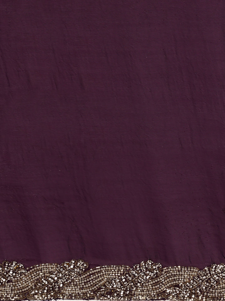 Wine Jimmy sheer satin saree with hand embroidery saree