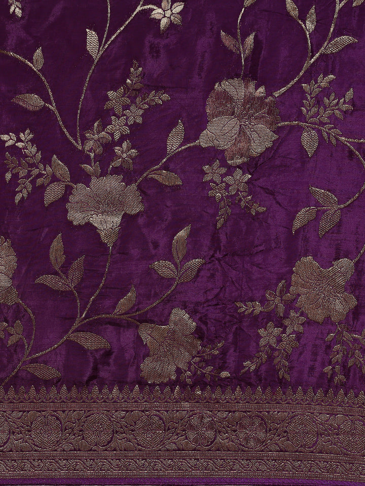 Wine banaras silk saree with gold motifs