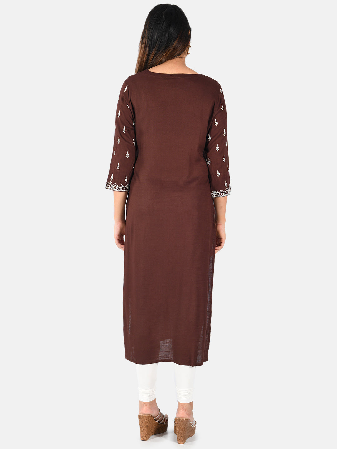 Neerus Brown printed A-Line kurta - side view