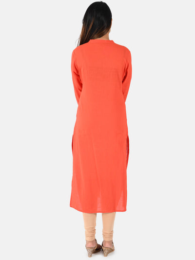Neerus Women Coral Solid Straight Kurta