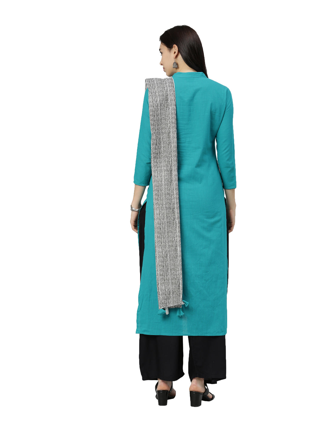 Neerus Women Sea Green  Black Solid Straight Kurta