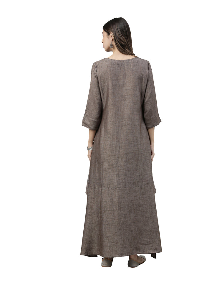 Neerus Grey embroidered suit set kurta palazzo dupatta - detail view 1