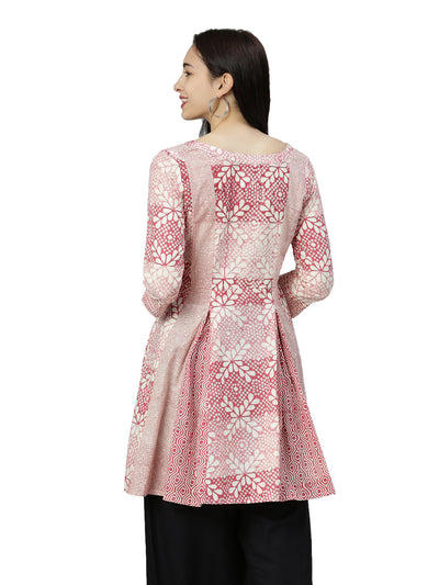 Neerus Women Red  Peach-Coloured Ethnic Motifs Printed Anarkali Kurta