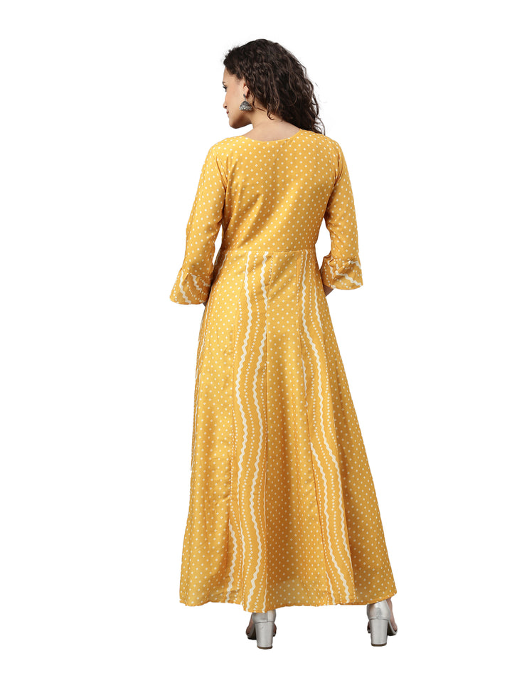Neerus Yellow striped anarkali kurta - detail view 1