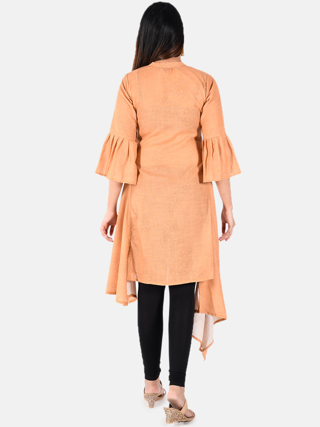 Neerus Beige printed A-Line kurta - side view
