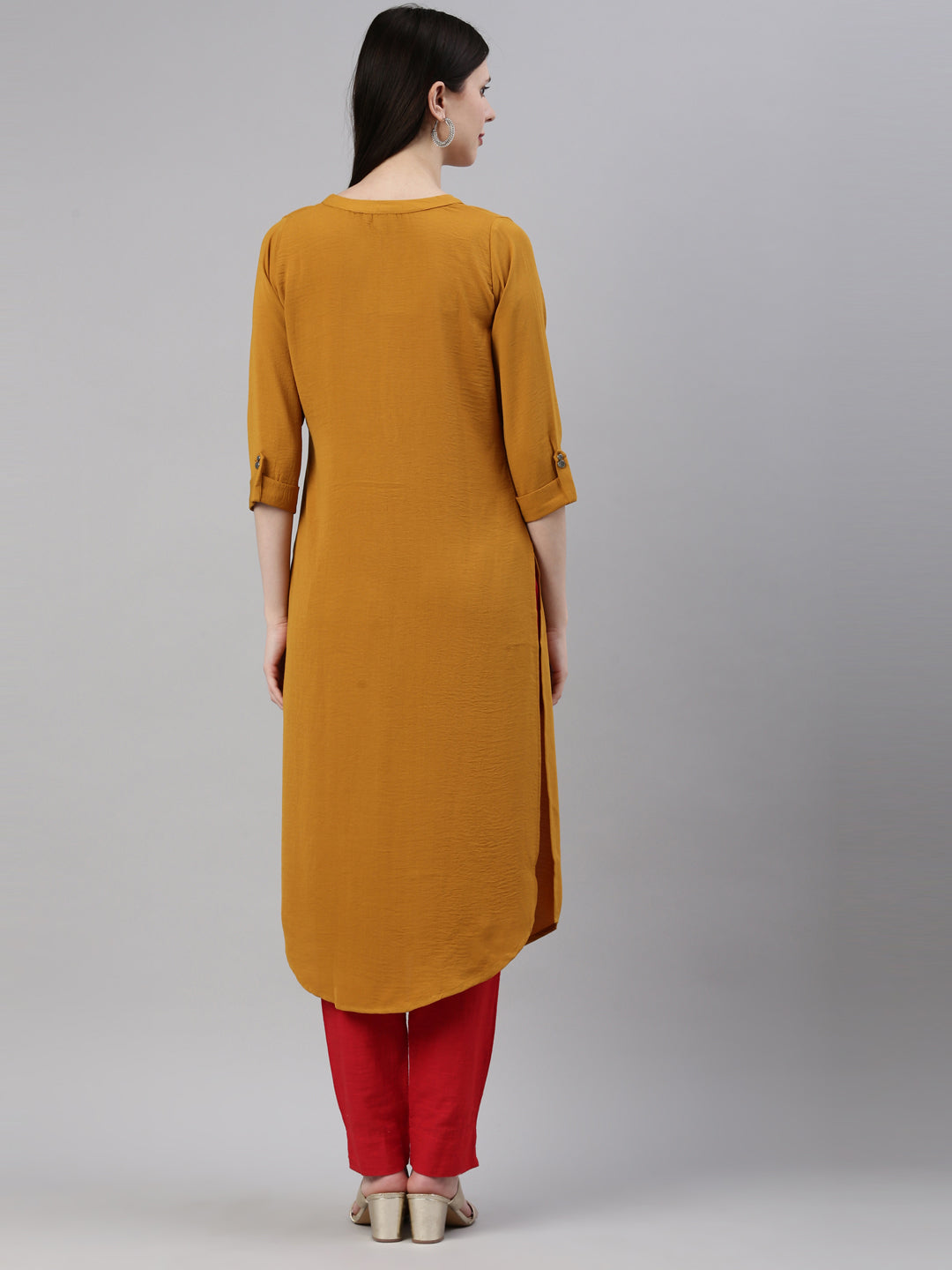 Neerus Yellow rayon solid kurti - side view