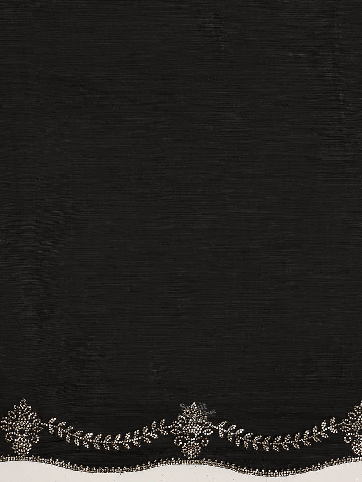 Black Jimmy Tissue Saree With Hand Embroidery