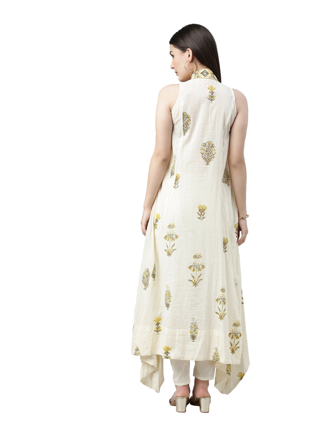 Neerus Women Cream-Coloured Printed Kurta with Salwar