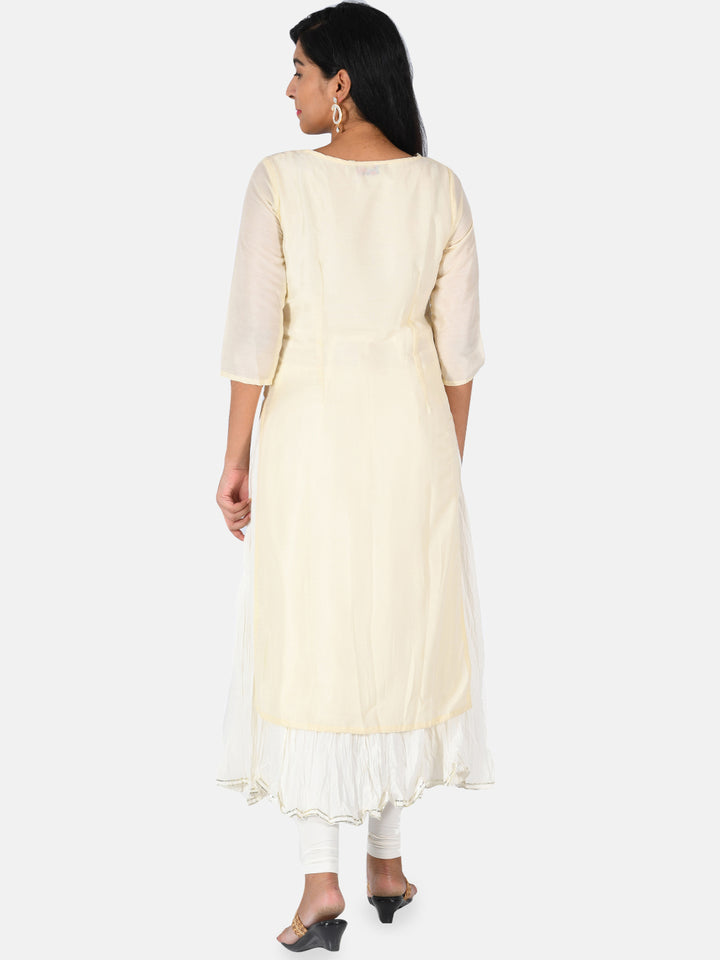 Neerus Beige embroidered kurta set with sharara - detail view 2