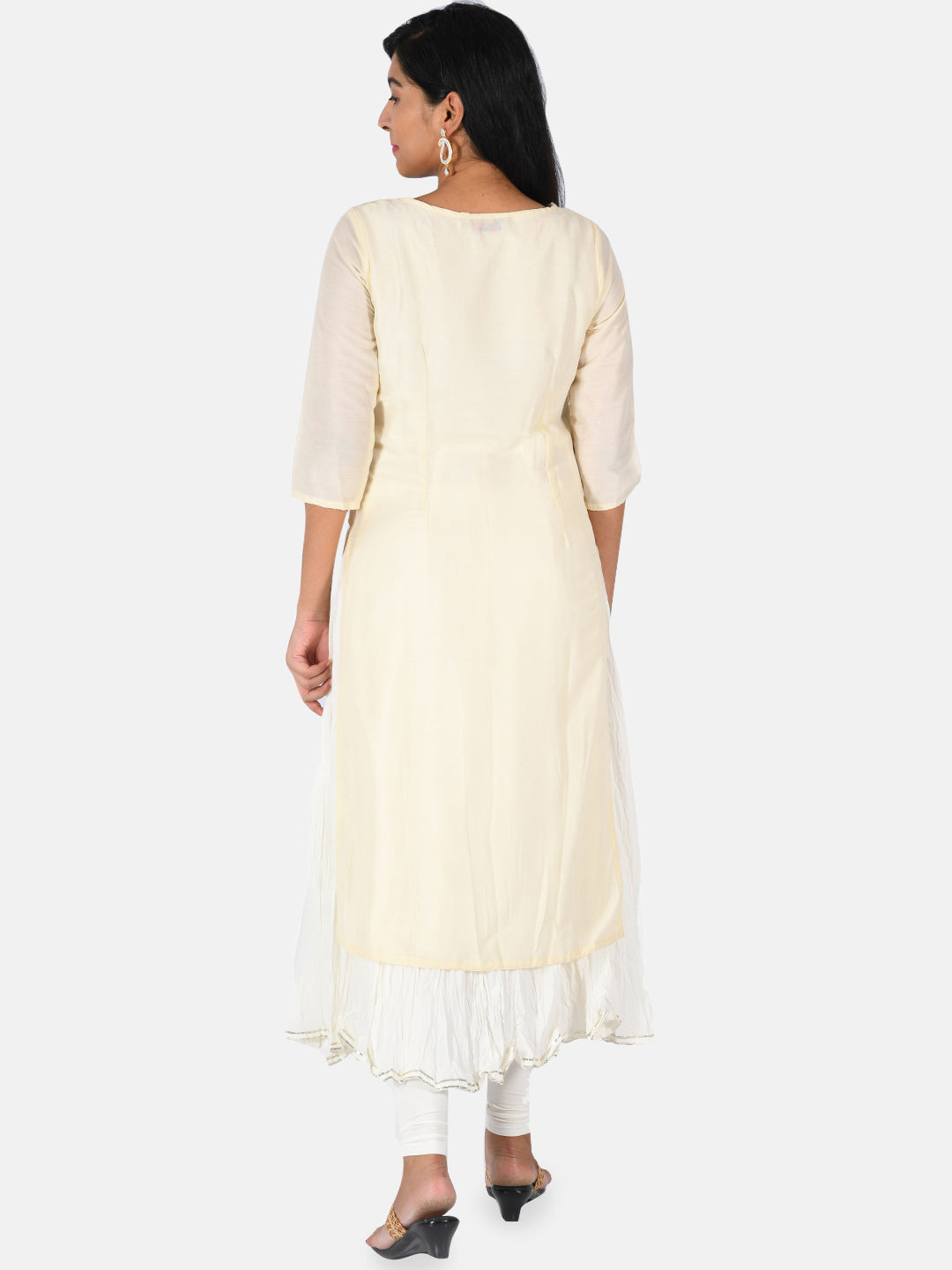 Neerus Women Cream-Coloured Embroidered Kurta with Sharara
