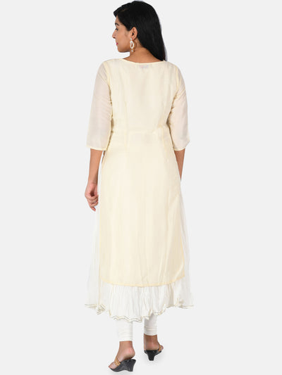 Neerus Women Cream-Coloured Embroidered Kurta with Sharara