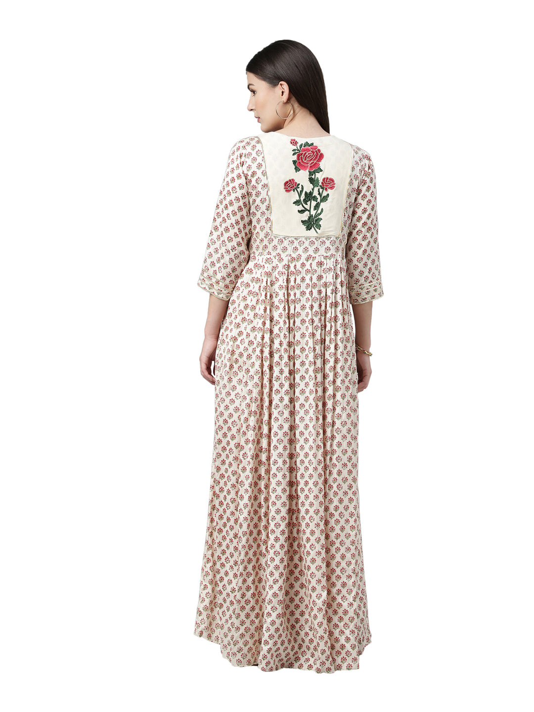 Neerus Women Cream-Coloured Floral Printed Anarkali Kurta