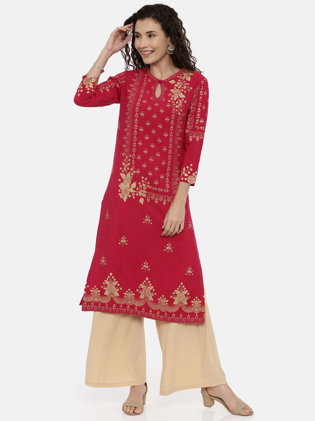 Neerus Red Rayon Printed Kurta - detail view 2