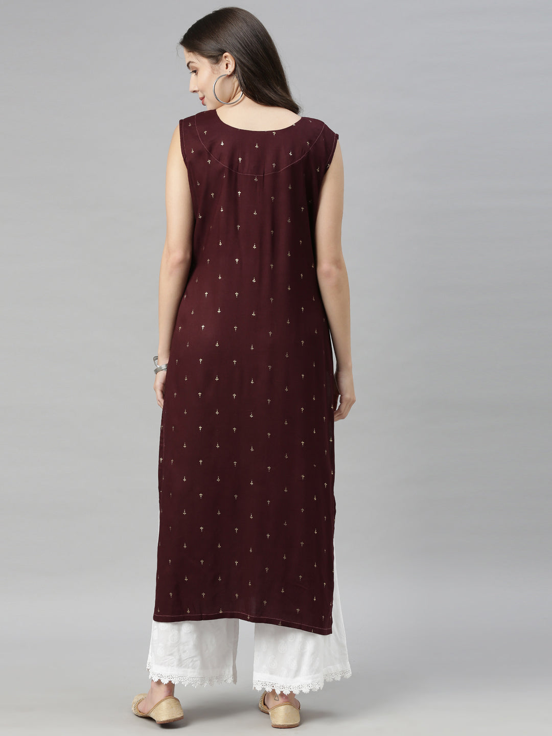 Neerus Brown ethnic printed straight kurta - side view