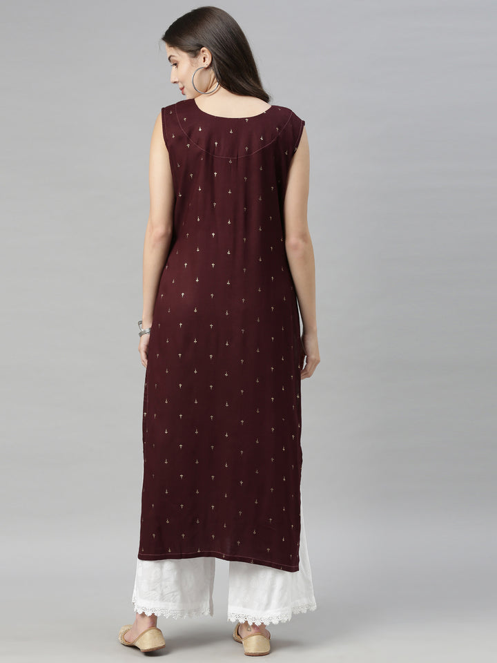 Neerus Brown ethnic printed straight kurta - side view
