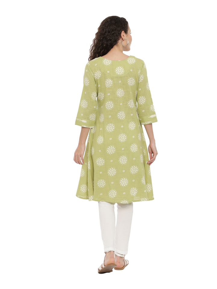 Neerus Women Green White Woven Design Anarkali Kurta