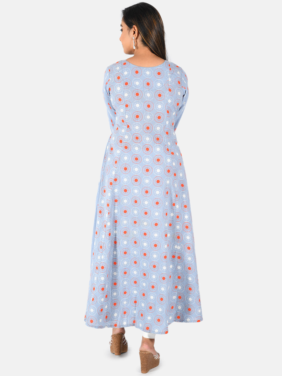 Neerus Blue cotton printed straight kurta - side view