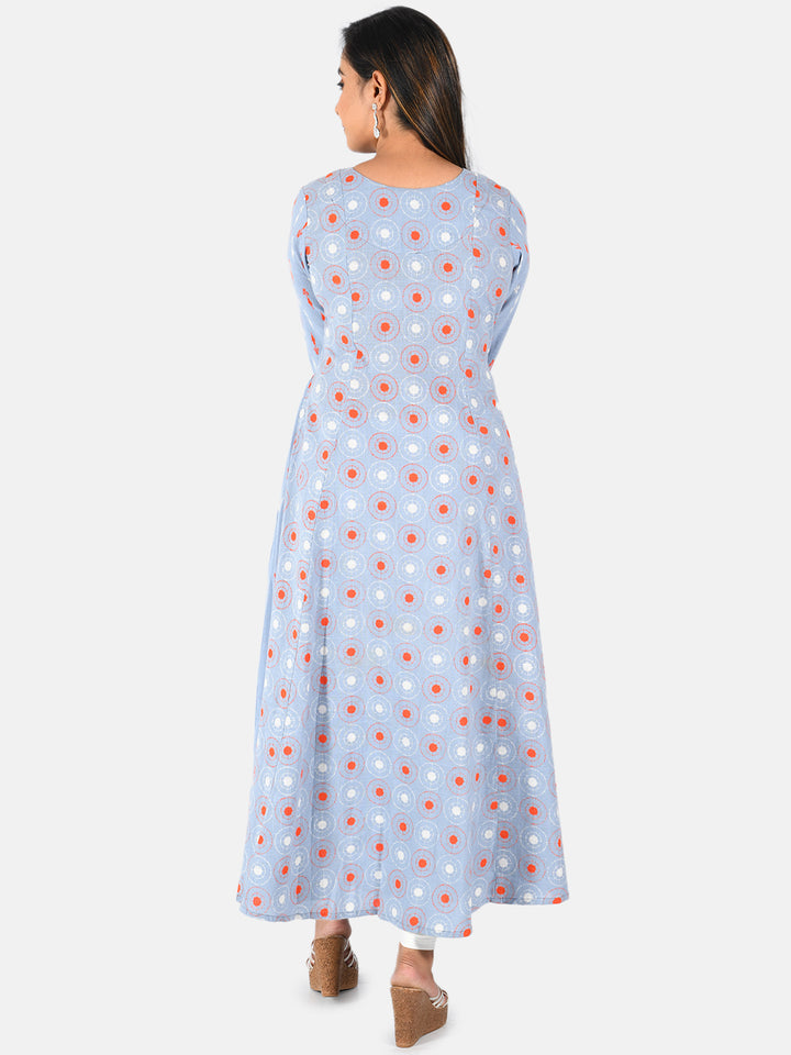 Neerus Blue cotton printed straight kurta - side view