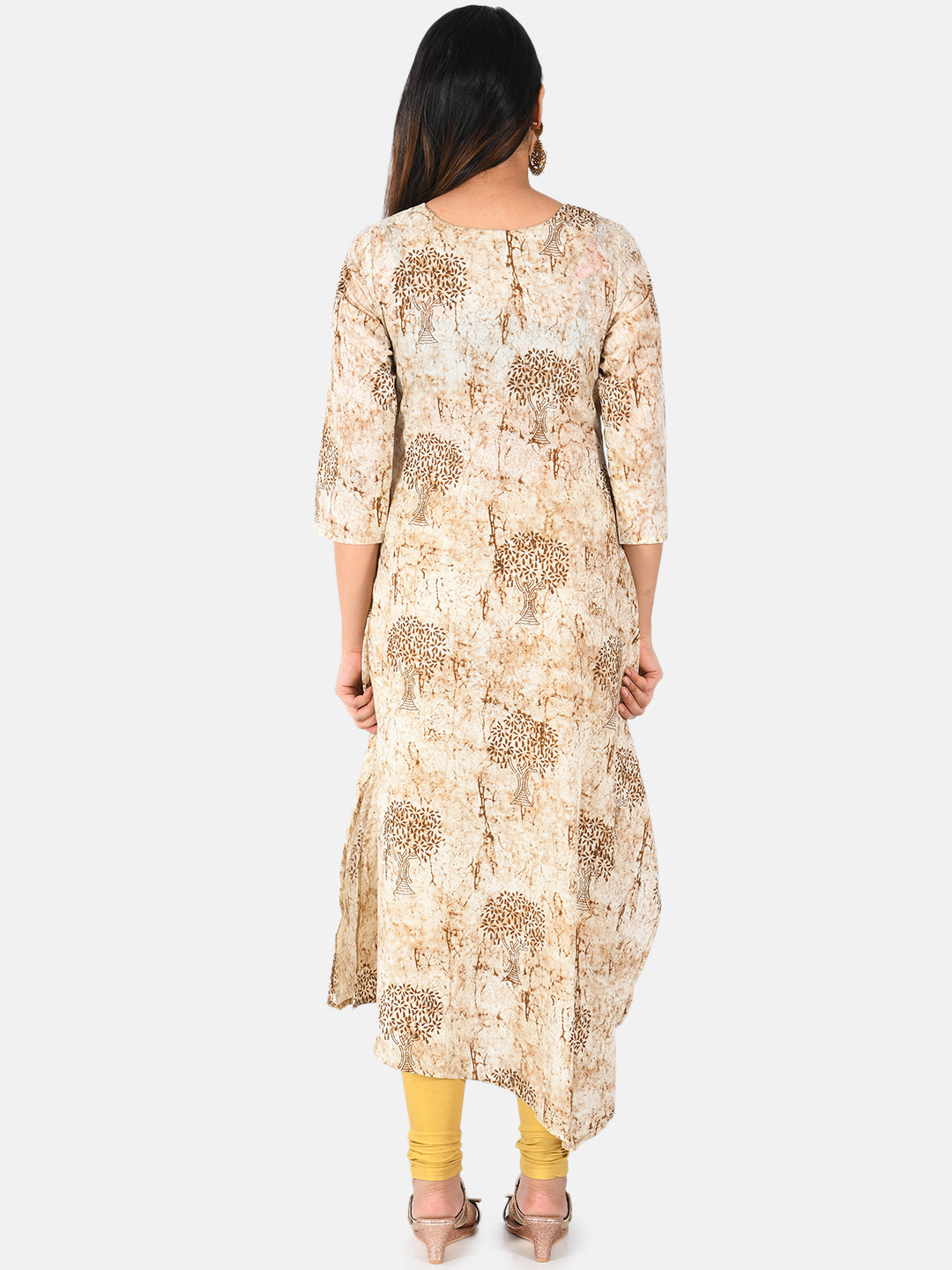 Neerus Beige printed A-line kurta - detail view 1