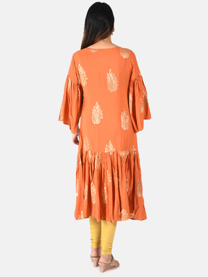 Neerus Orange muslin solid kurti - detail view 1