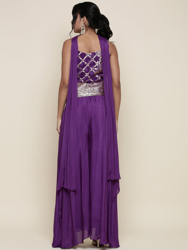 Lavender Georgette Crop top with palazzo set