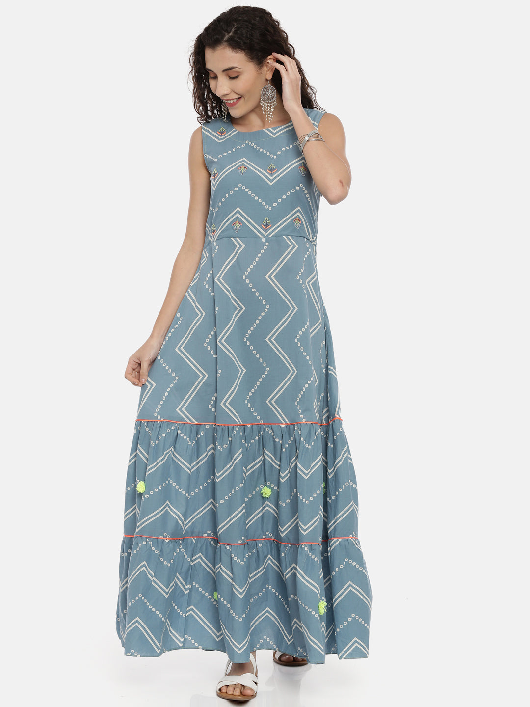 Neerus Blue Chevron Printed Kurta