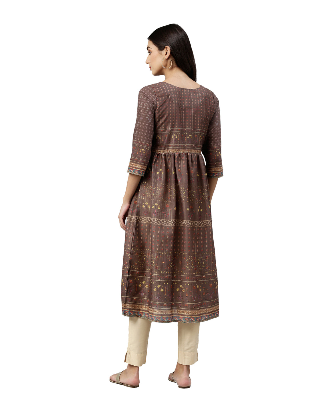 Neerus Brown printed anarkali kurta ethnic motifs - detail view 2