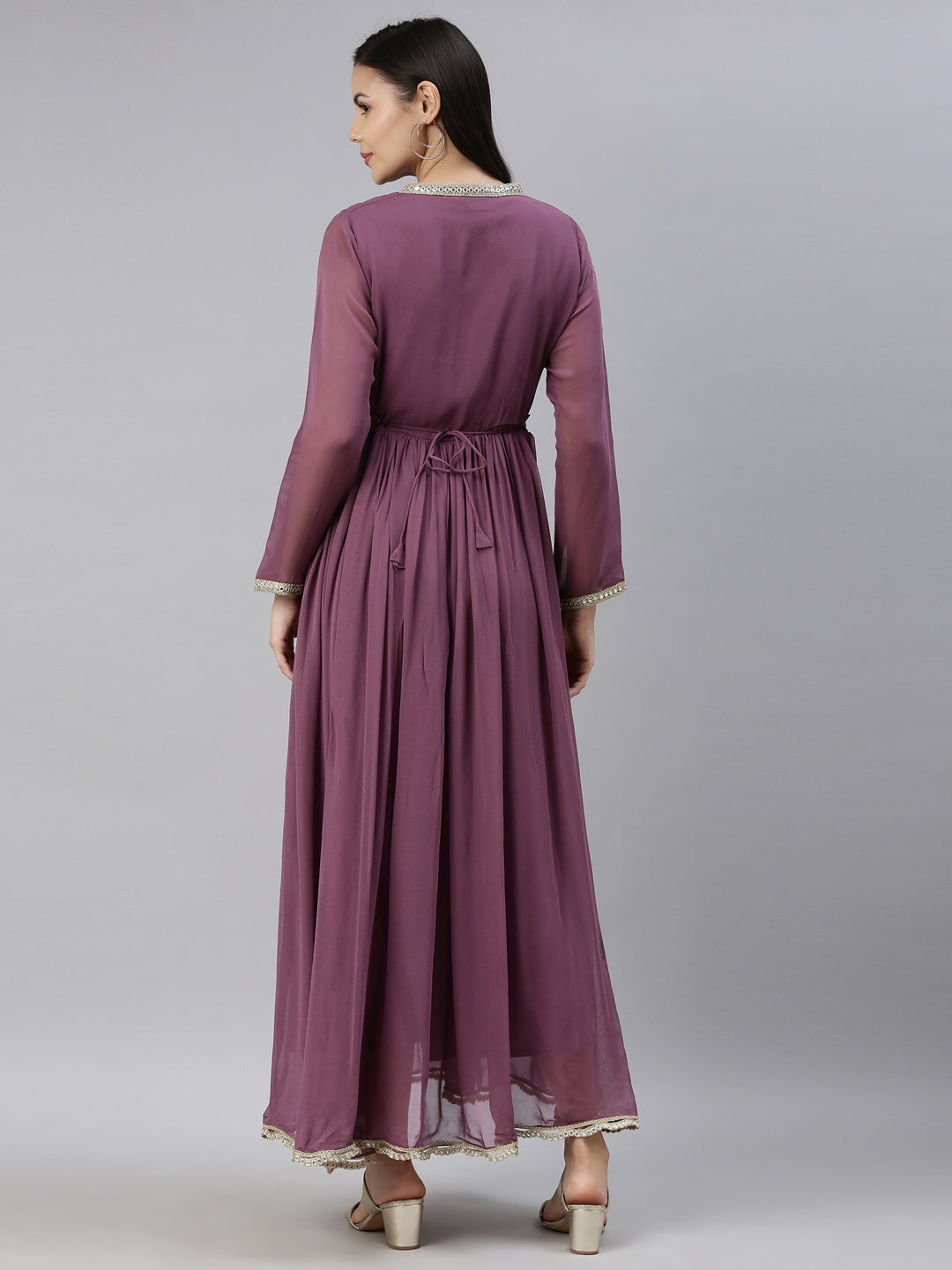Neerus Purple Georgette Thread Embroidered Anarkali Kurta - detail view 1