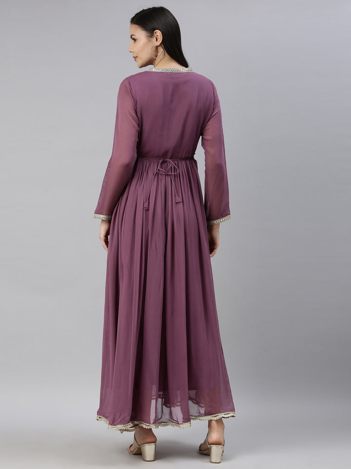 Neerus Purple Georgette Thread Embroidered Anarkali Kurta - detail view 1