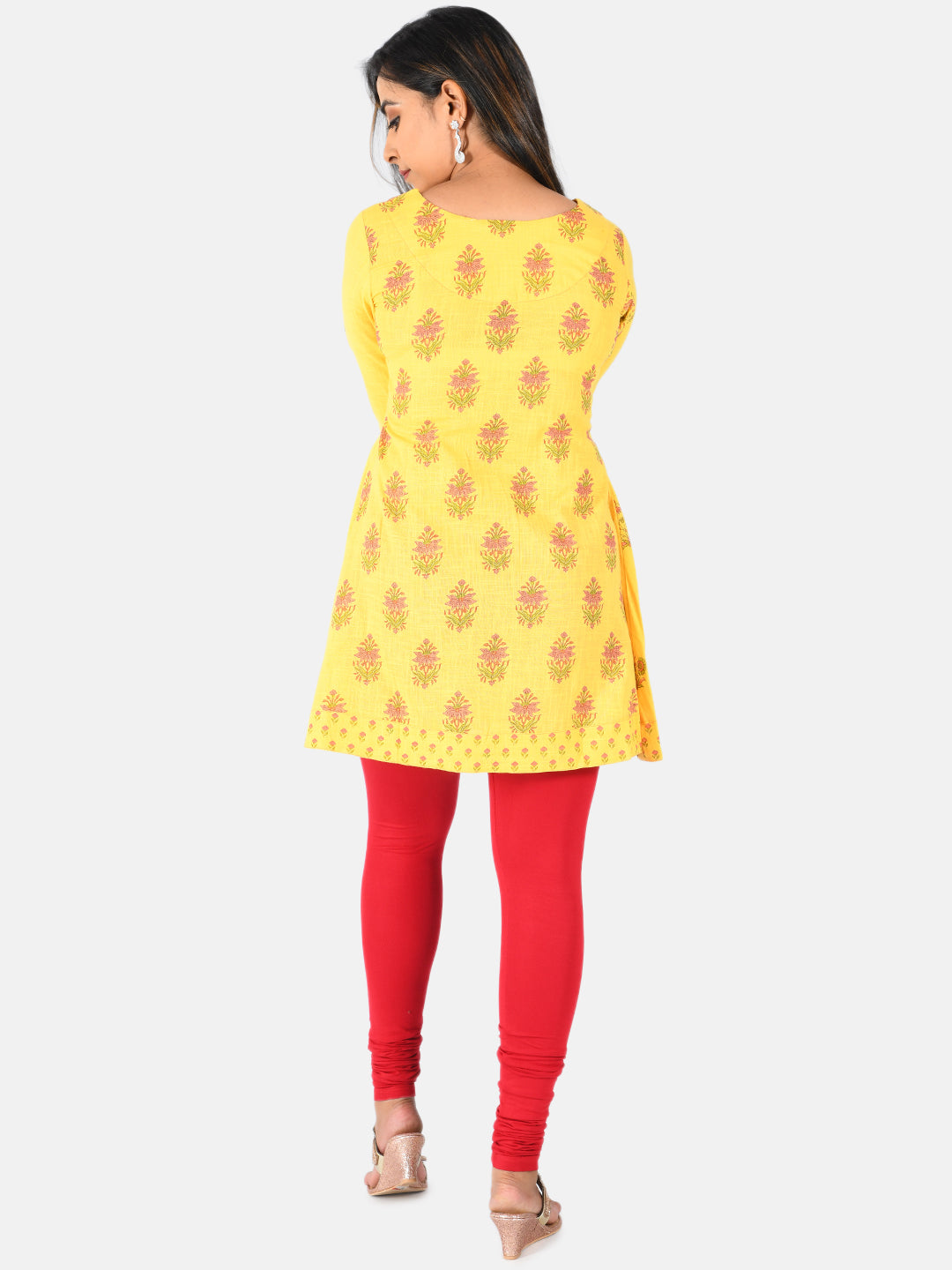 Neerus Women Mustard Yellow Printed A-Line Pure Cotton Kurti
