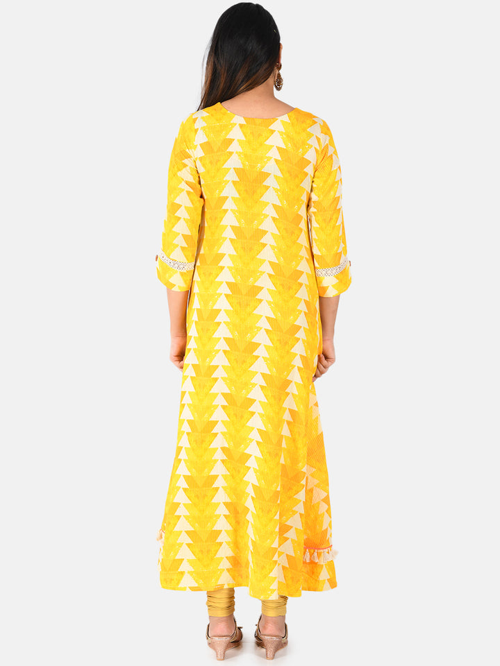 Neerus Yellow printed A-line kurta - side view
