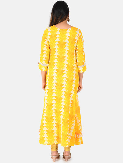 Neerus Women Yellow Printed A-Line Kurta