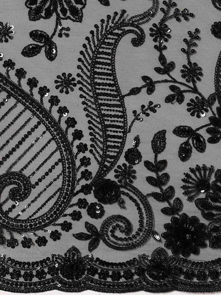 Black net saree with sequin heavy hand embroidery
