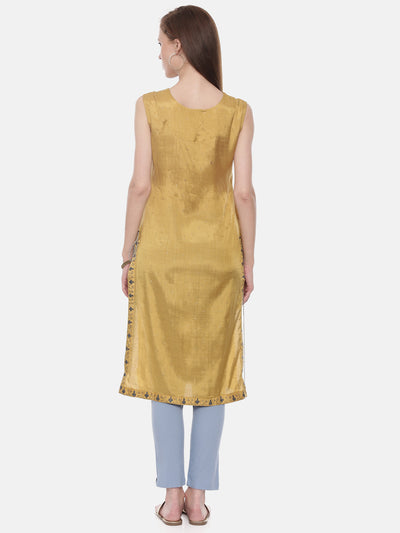 Neerus Women Mustard Embroidered Straight Kurta