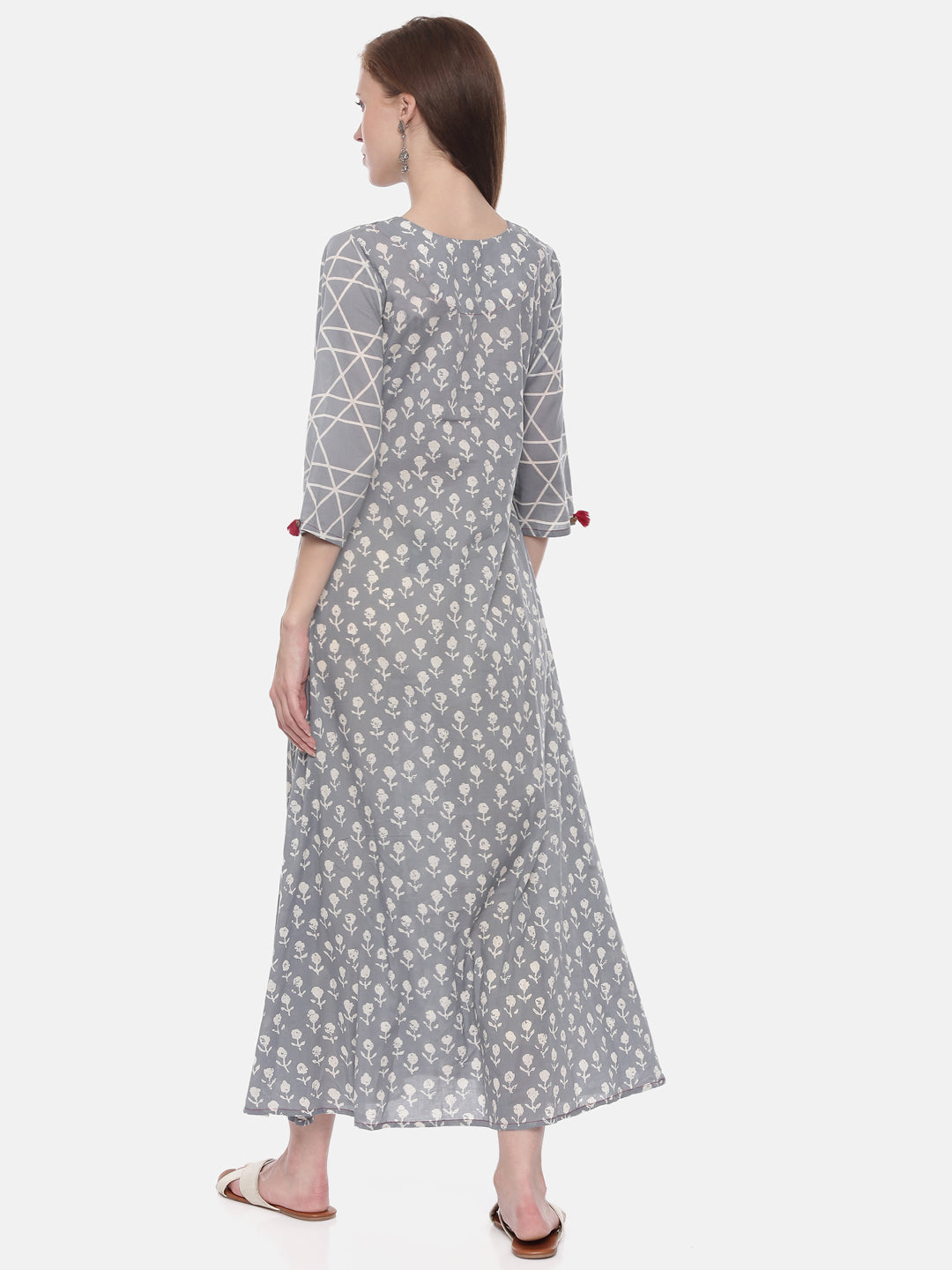 Neerus Grey printed anarkali kurti - detail view 1