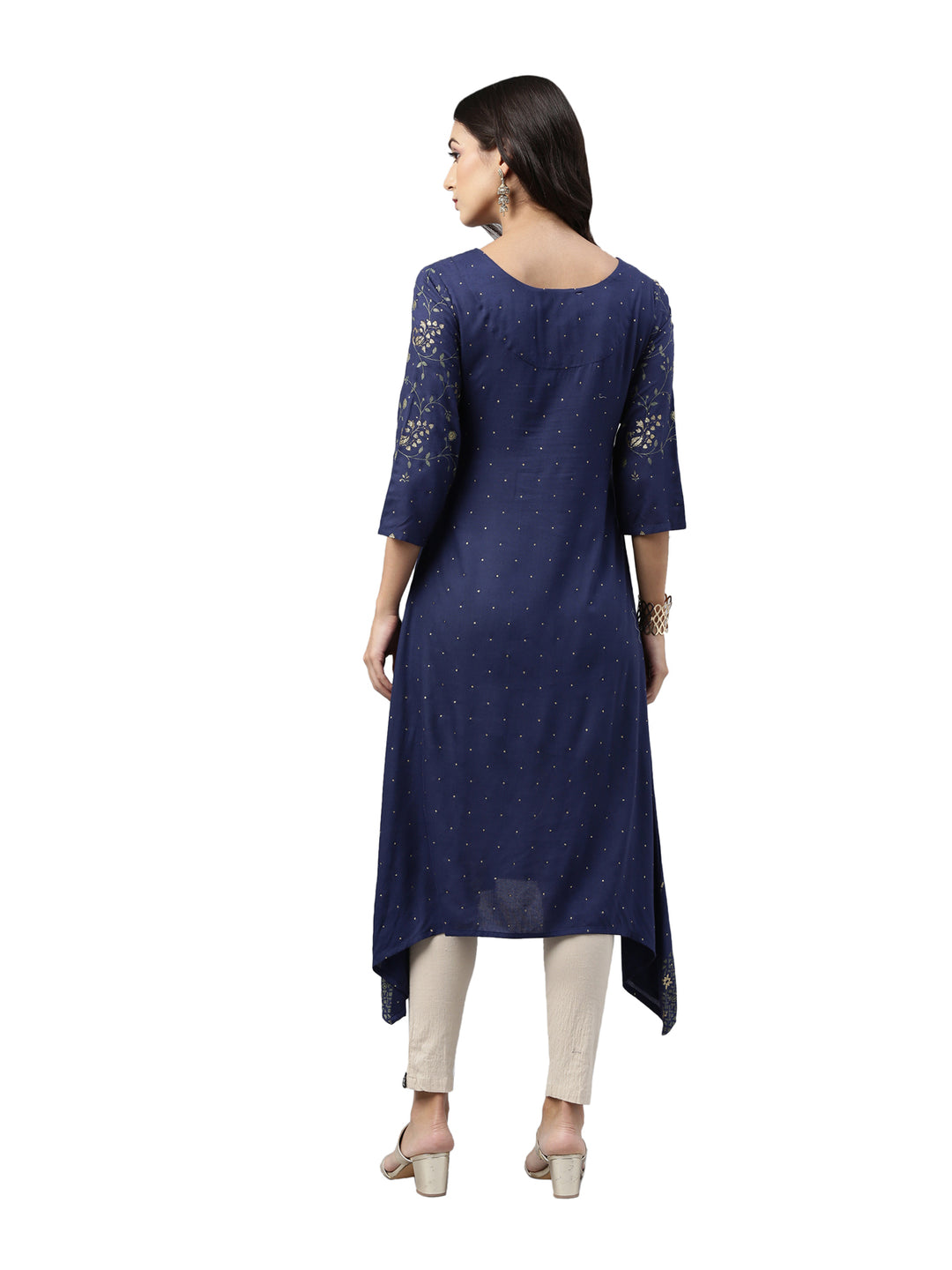 Neerus Blue printed ethnic motifs kurta - side view