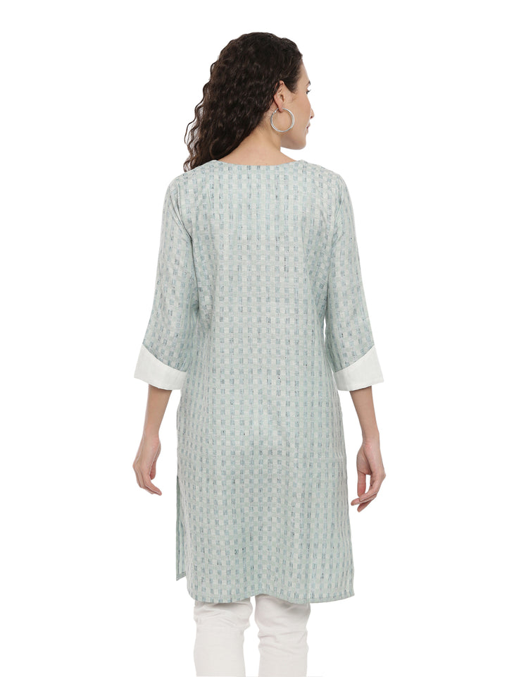 Neerus Green cotton printed straight kurta - side view