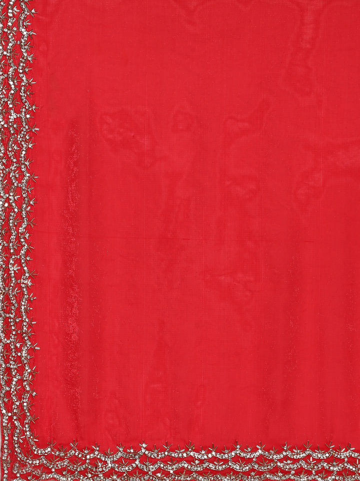 Red Jimmy saree with pearls & cut Dana embroidery