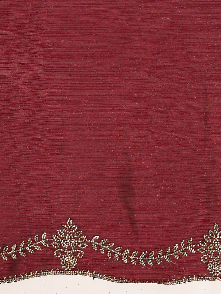 Mahroon jimmy tissue saree with cut Dana hand embroidery