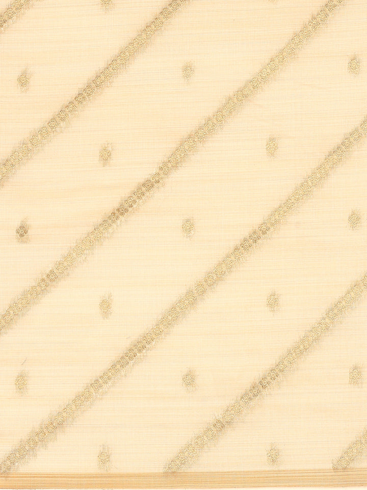 Cream Chanderi Silk Saree With Sequins And French Knot Embroidery