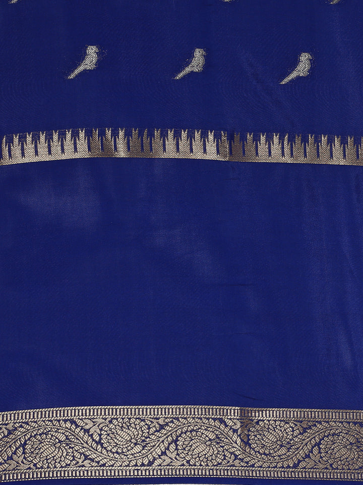 Royal blue mysore silk saree with pichvai motifs