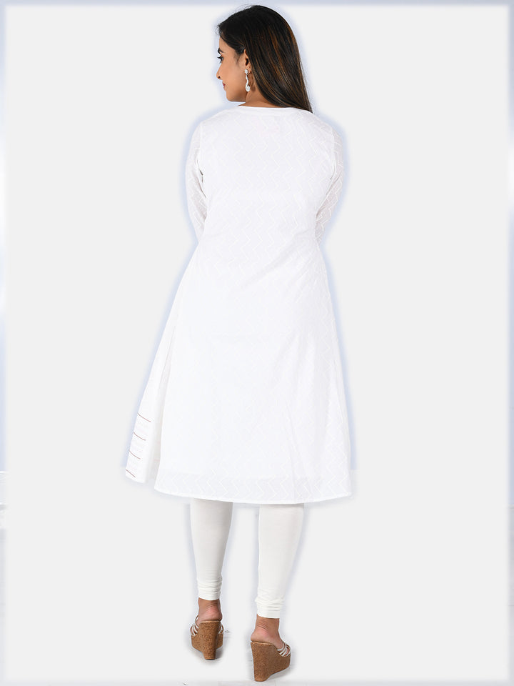 Neerus White cotton printed A-line kurti - side view