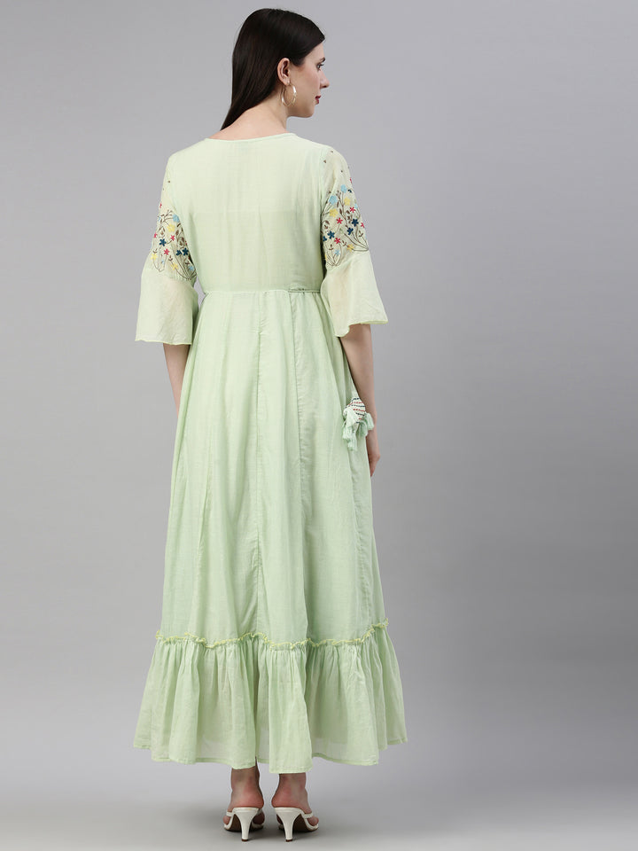 Neerus Green thread embroidered anarkali kurta - detail view 1