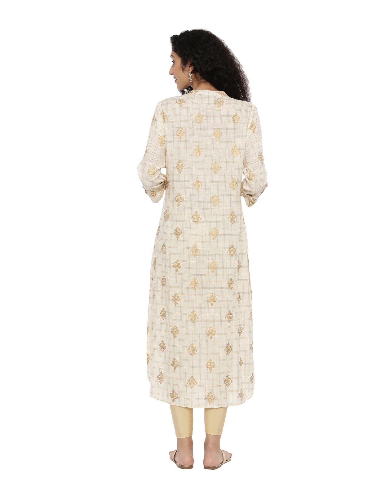 Neerus Women Cream-Coloured Thread Work Kurta